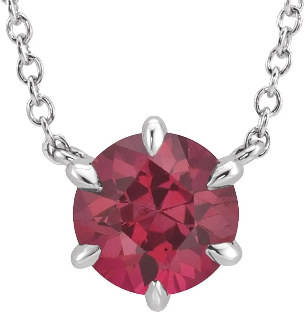 Platinum Round Shape Ruby Solitaire Necklace Fine Jewelry for Women Gifts for Her (7.09mm), 16"