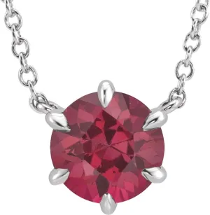 Platinum Round Shape Ruby Solitaire Necklace Fine Jewelry for Women Gifts for Her (7.09mm), 18"