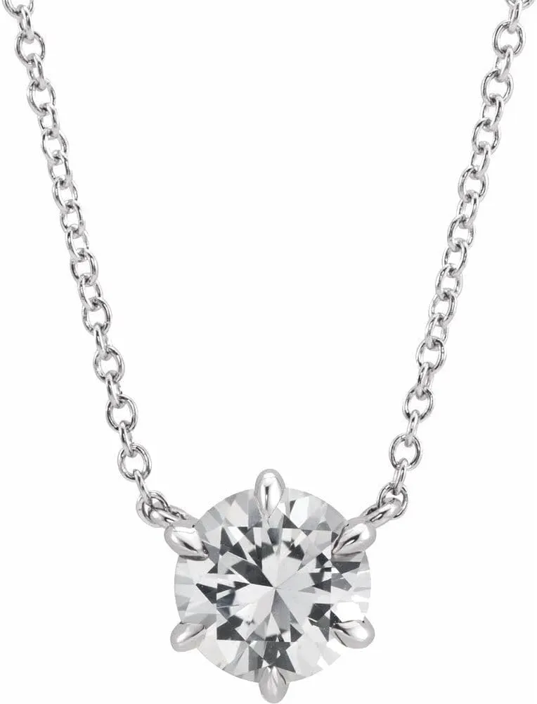 Platinum Round Shape Sapphire Solitaire Necklace Fine Jewelry for Women Gifts for Her (7.45mm), 18"