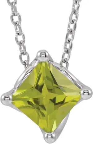 Platinum Square Shape Peridot Solitaire Necklace Fine Jewelry for Women Gifts for Her (8.1x8.1mm), 16-18"
