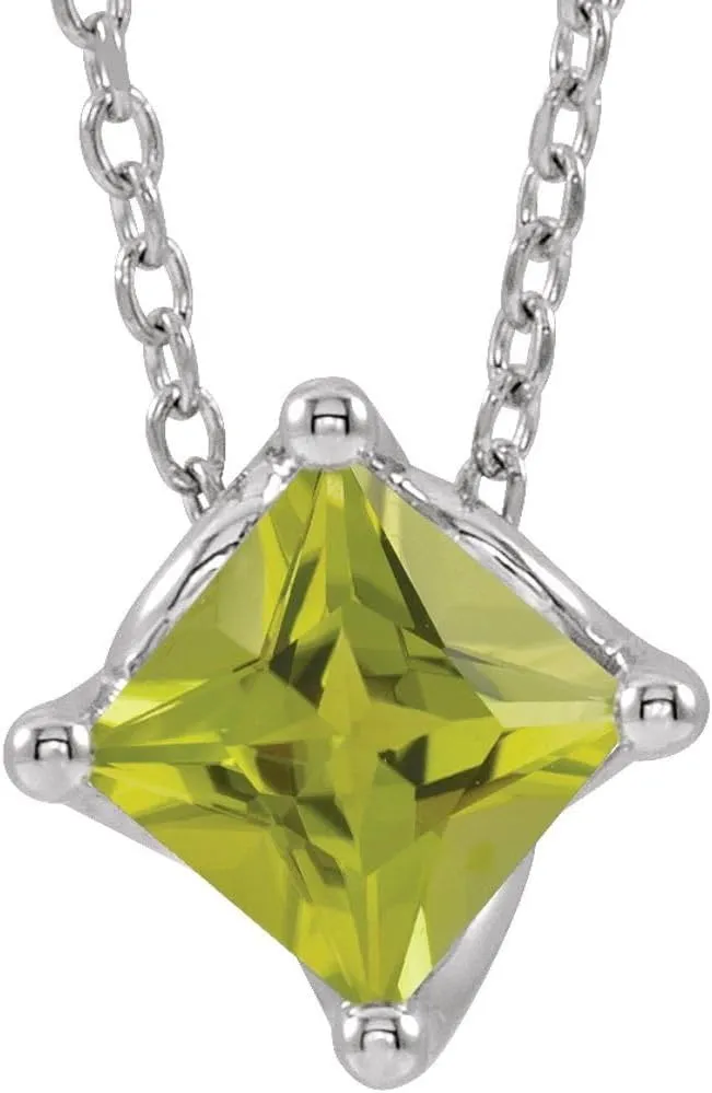 Platinum Square Shape Peridot Solitaire Necklace Fine Jewelry for Women Gifts for Her (8.1x8.1mm), 16-18"