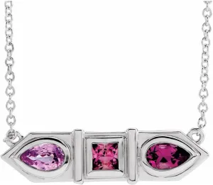 Platinum Square Shape Pink Multi-Gemstone Geometric Bar Necklace Fine Jewelry for Women Gifts for Her (23.31x6.11mm), 18"