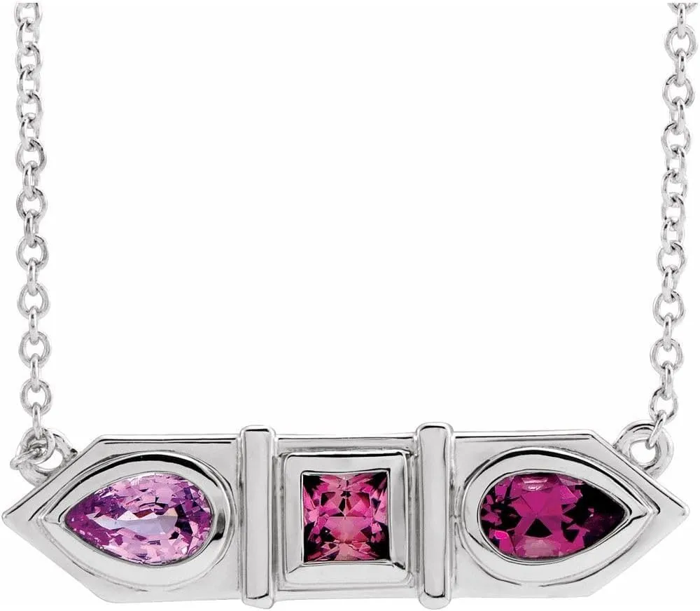 Platinum Square Shape Pink Multi-Gemstone Geometric Bar Necklace Fine Jewelry for Women Gifts for Her (23.31x6.11mm), 18"