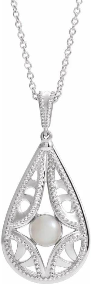 Platinum Vintage-Inspired Freshwater Cultured Pearl Necklace Fine Jewelry for Women Gifts for Her (30.5x14.4mm), 16-18"