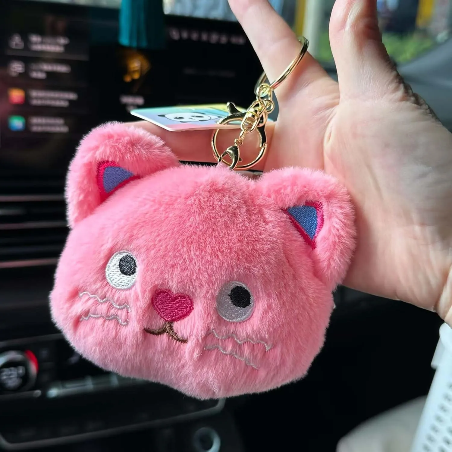 Plush Cat Keychain Coin Purses Pouch Stuffed Animals Key Chains Ornaments Pendants (Pink)