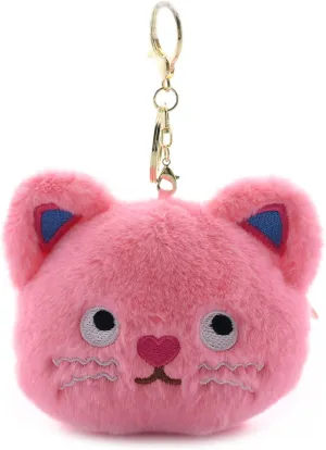 Plush Cat Keychain Coin Purses Pouch Stuffed Animals Key Chains Ornaments Pendants (Pink)