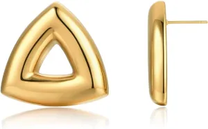 Polished 18K Gold Plated Triangle Stud Earrings for Women Delicate Hollow Geometric Earrings Chunky Statement Jewelry