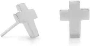 Polished 925 Sterling Silver 10mm X 8mm Religious Faith Cross Stud Earrings-Stud Earring for Women