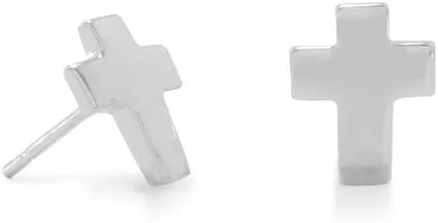 Polished 925 Sterling Silver 10mm X 8mm Religious Faith Cross Stud Earrings-Stud Earring for Women