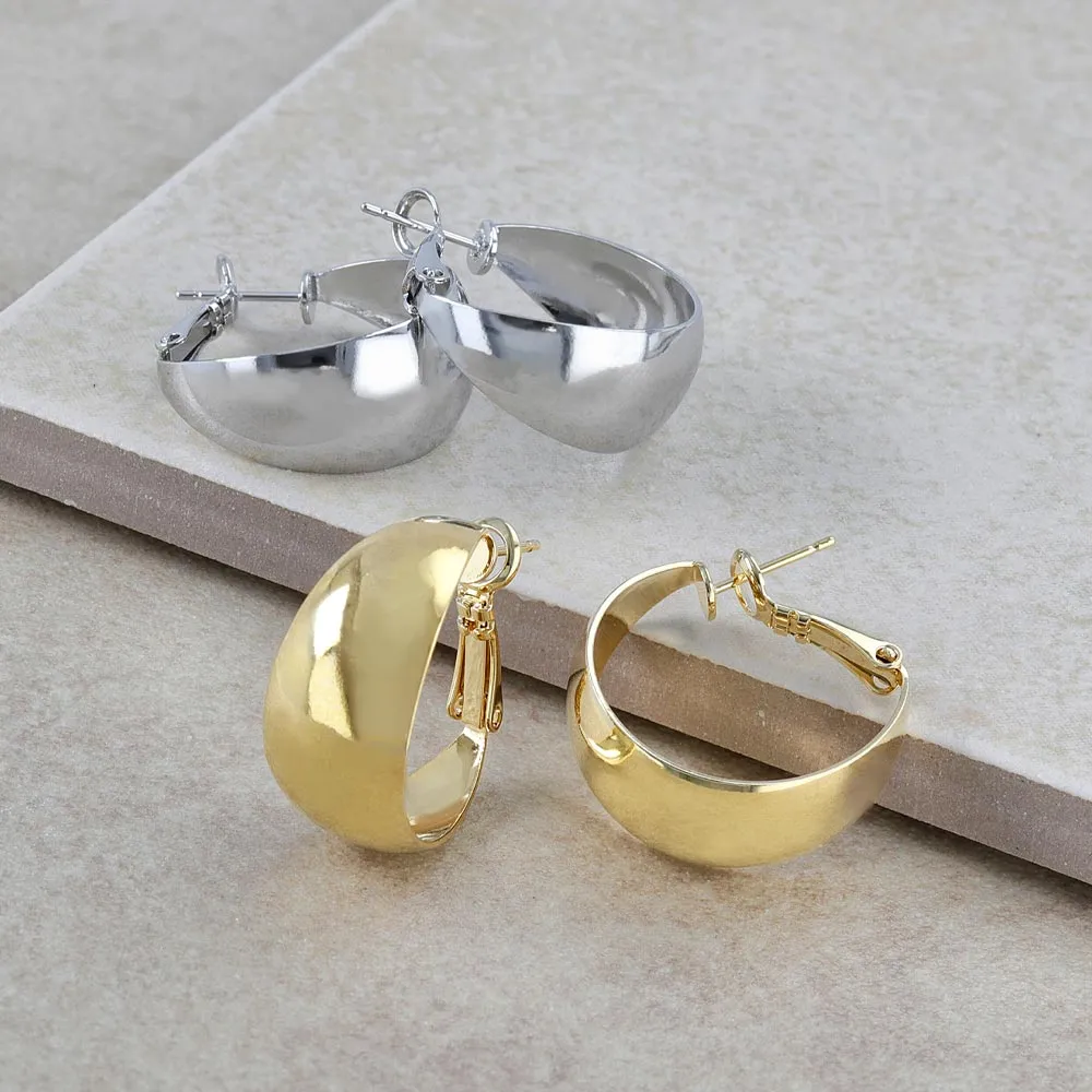 Polished Wide Hoop SS Earrings