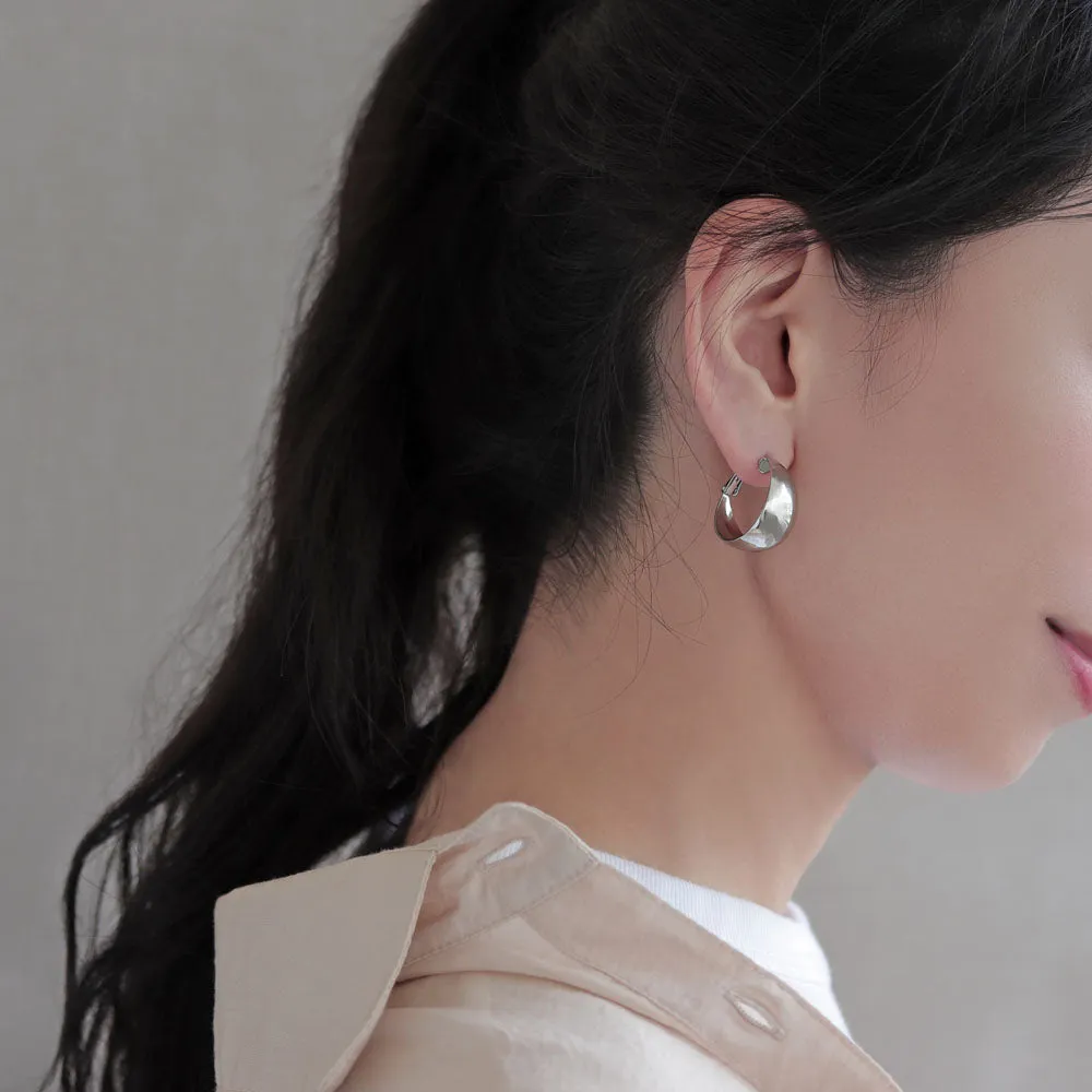 Polished Wide Hoop SS Earrings