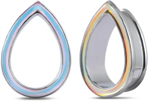 PONWAG 1 Pair 6mm-25mm Ear Gauge Teardrop Colour Opal Double Flared Plug Tunnels For Stretched Ears Stainless Steel Saddle Plug Gauges Women Body Piercing Jewelry