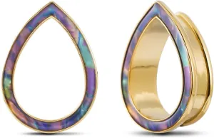 PONWAG 1 Pair 6mm-25mm Ear Gauge Teardrop Colour Opal Double Flared Plug Tunnels For Stretched Ears Stainless Steel Saddle Plug Gauges Women Body Piercing Jewelry