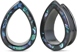 PONWAG 1 Pair 6mm-25mm Ear Gauge Teardrop Colour Opal Double Flared Plug Tunnels For Stretched Ears Stainless Steel Saddle Plug Gauges Women Body Piercing Jewelry