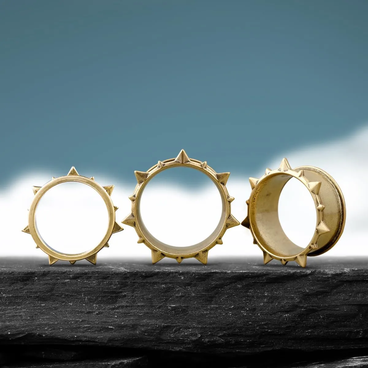 PONWAG 2PCS Brass Double Flared Plug Gauge for Face Mask - Cool Tunnels, Punk Unique Stretcher Expander - Ear Body Piercing Jewelry for Women and Men