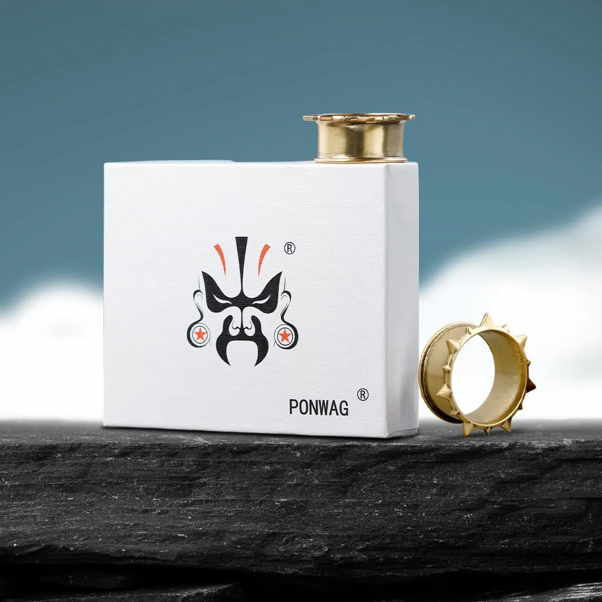 PONWAG 2PCS Brass Double Flared Plug Gauge for Face Mask - Cool Tunnels, Punk Unique Stretcher Expander - Ear Body Piercing Jewelry for Women and Men