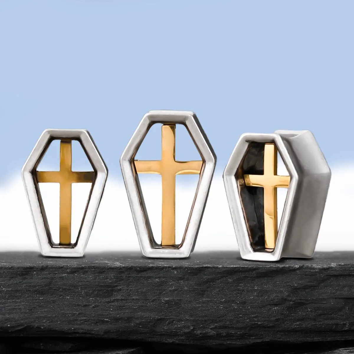 PONWAG 2PCS Brass Double Flared Plug Gauge for Face Mask - Cool Tunnels, Punk Unique Stretcher Expander - Ear Body Piercing Jewelry for Women and Men