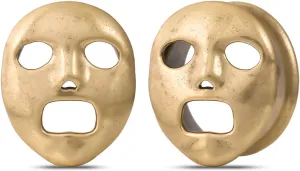 PONWAG 2PCS Brass Double Flared Plug Gauge for Face Mask - Cool Tunnels, Punk Unique Stretcher Expander - Ear Body Piercing Jewelry for Women and Men