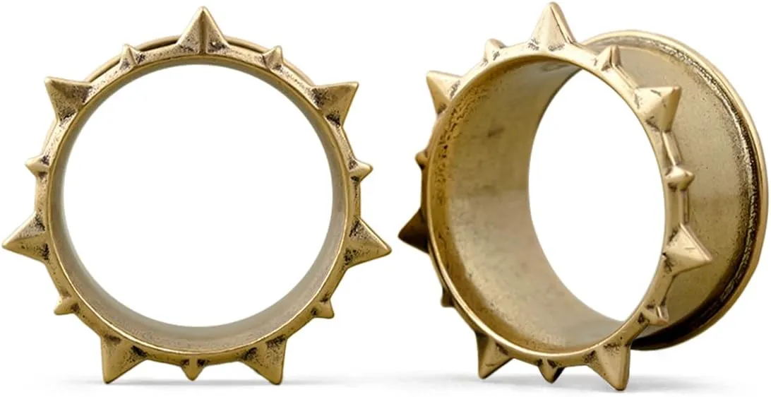 PONWAG 2PCS Brass Double Flared Plug Gauge for Face Mask - Cool Tunnels, Punk Unique Stretcher Expander - Ear Body Piercing Jewelry for Women and Men