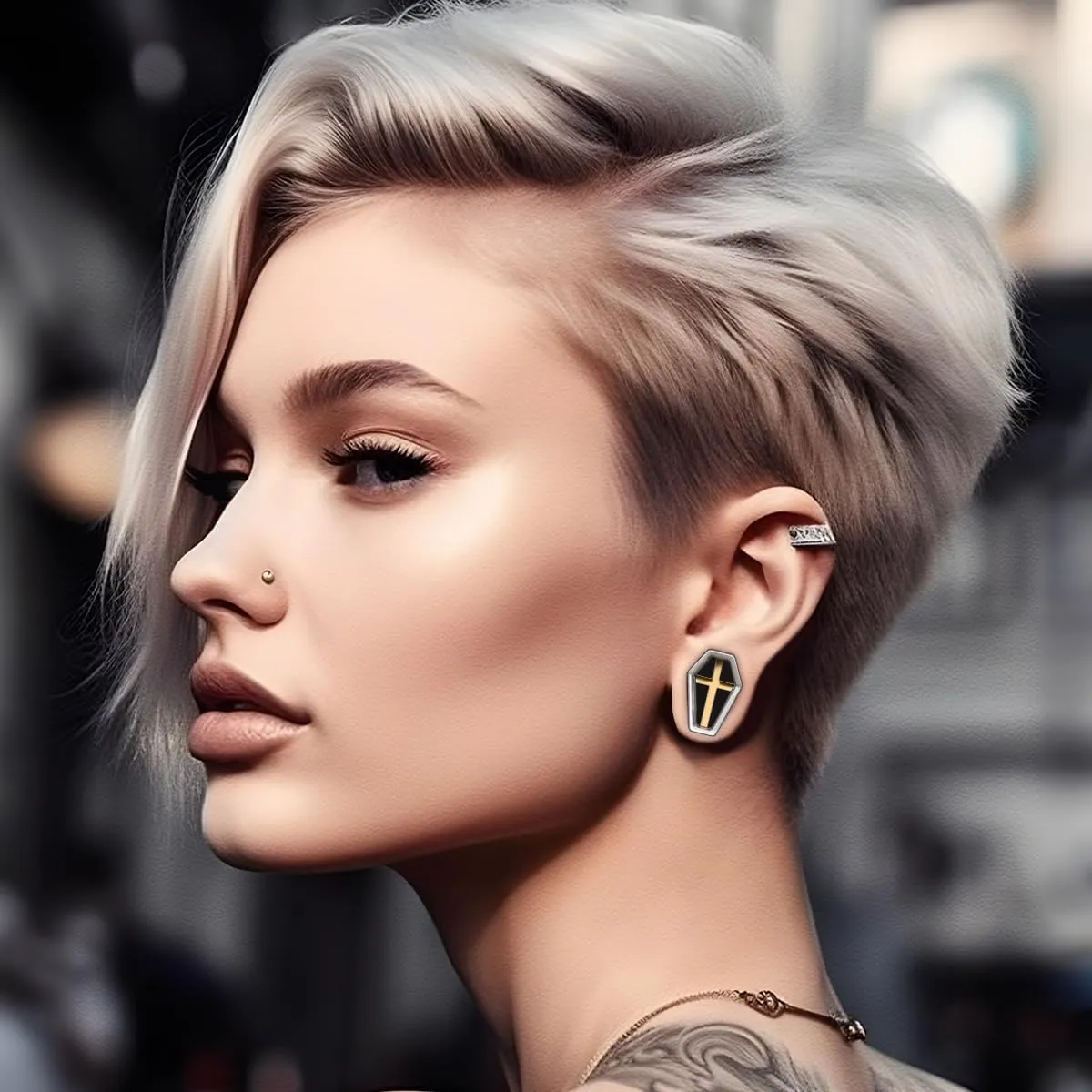 PONWAG 2PCS Brass Double Flared Plug Gauge for Face Mask - Cool Tunnels, Punk Unique Stretcher Expander - Ear Body Piercing Jewelry for Women and Men