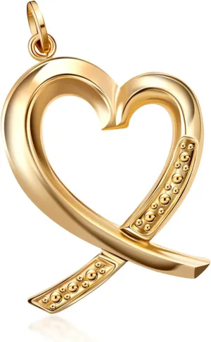 PORI JEWELERS 14K Solid Yellow Gold Heart Charm Pendants- Multiple Styles Available
