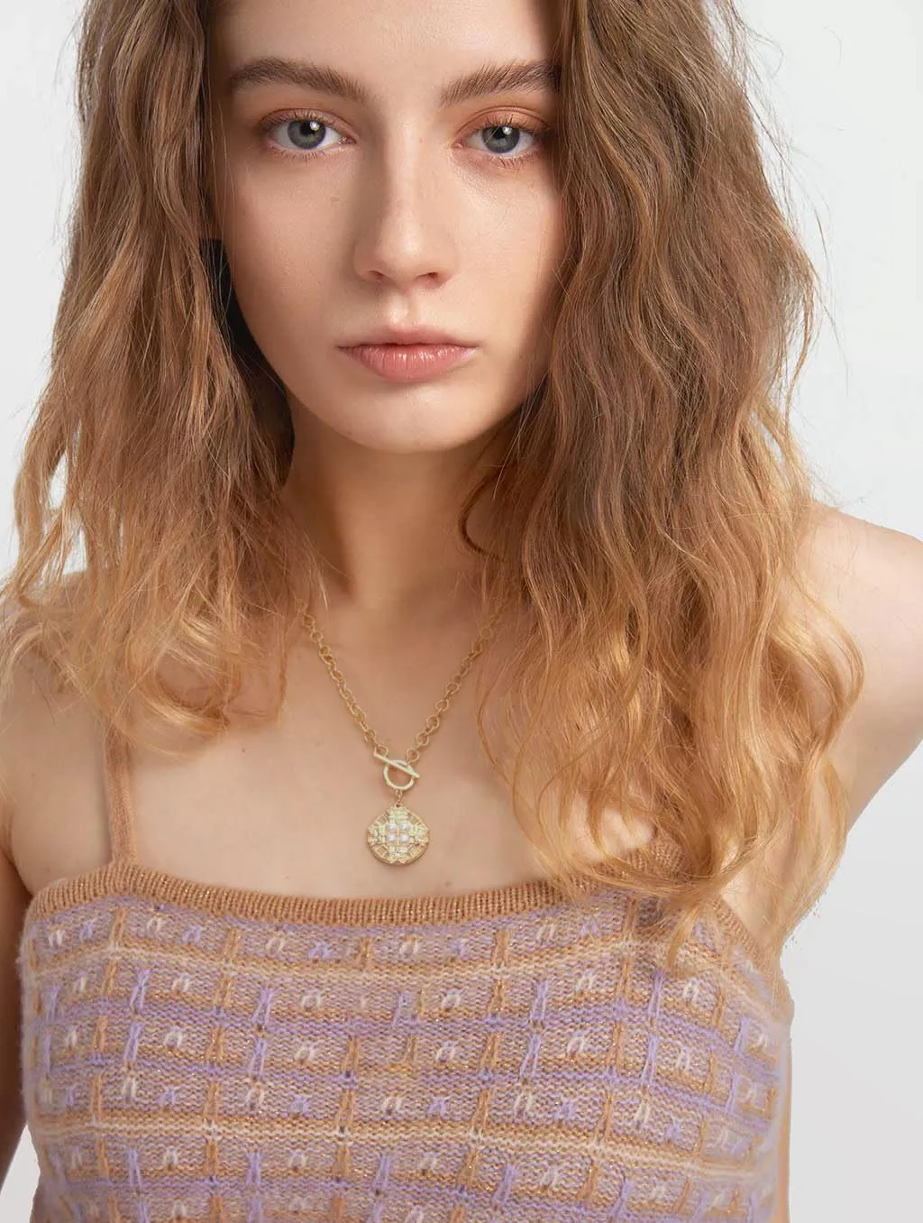 POTESSA 18K Gold Plated Pendant Necklace Medallion Coin Y Shaped Chain Toggle Necklace for Women Trendy Jewelry