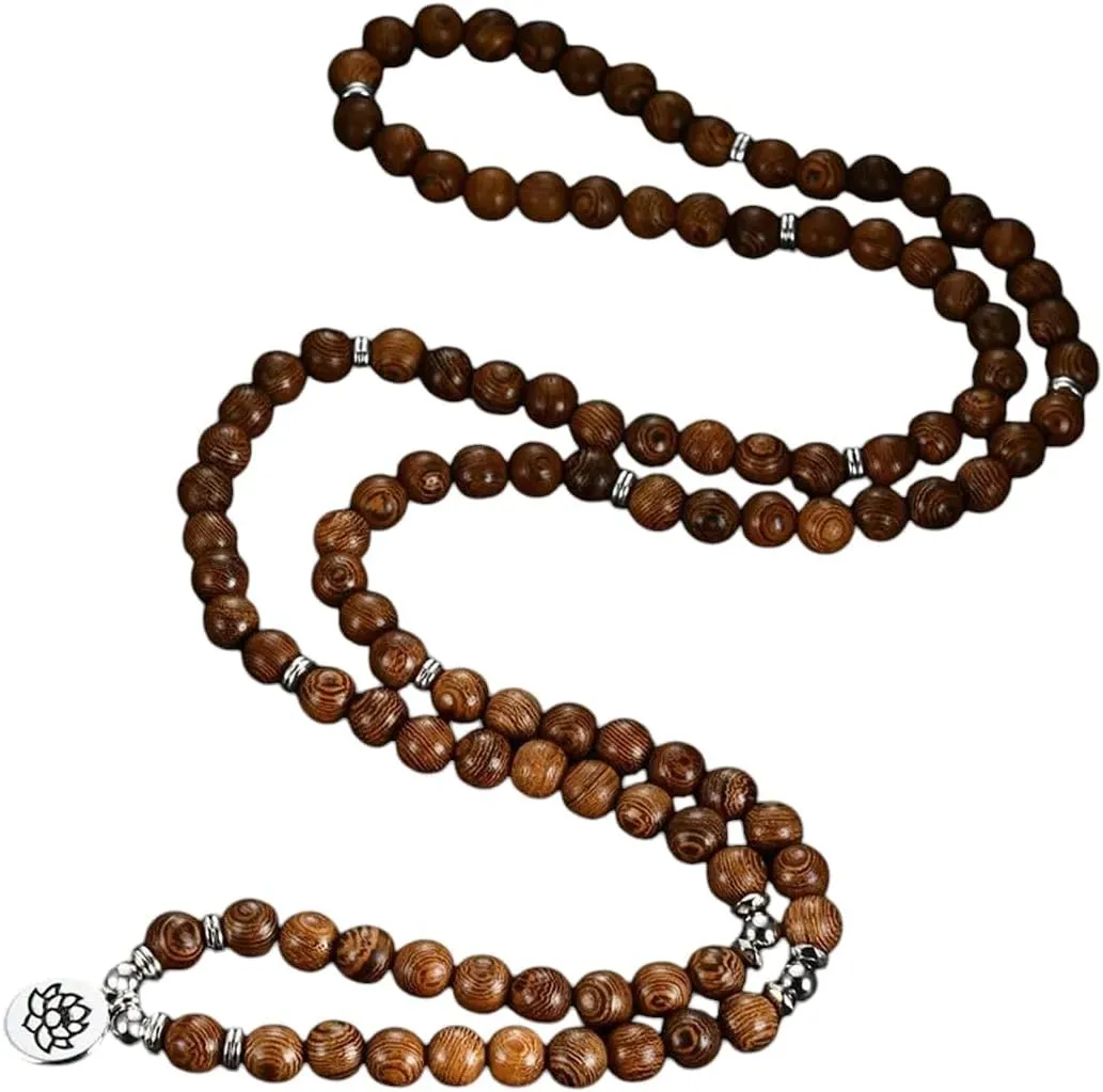 Prayer Beads Bracelet 108 Tibetan Buddhist Rosary Charm Mala Meditation Flower of Life Lucky Wenge Wooden Bracelet for Women Men