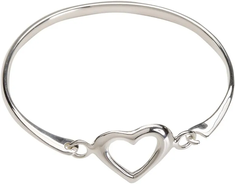 Precious Pieces Children's Sterling Silver Open and Adjustable Heart Bangle Bracelet for Girls