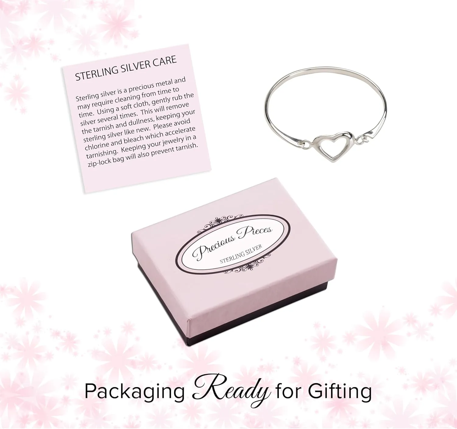 Precious Pieces Children's Sterling Silver Open and Adjustable Heart Bangle Bracelet for Girls