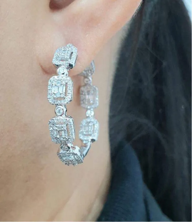 PREORDER | Emerald Station Hoop Diamond Earrings 14kt