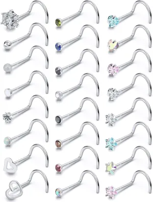 Prjndjw 44pcs 18G 20G Nose Rings Studs Nose Rings for Women Nose Piercings Jewelry Surgical Stainless Steel Straight Nose Studs Moon Star Heart Butterfly Hypoallergenic for Men