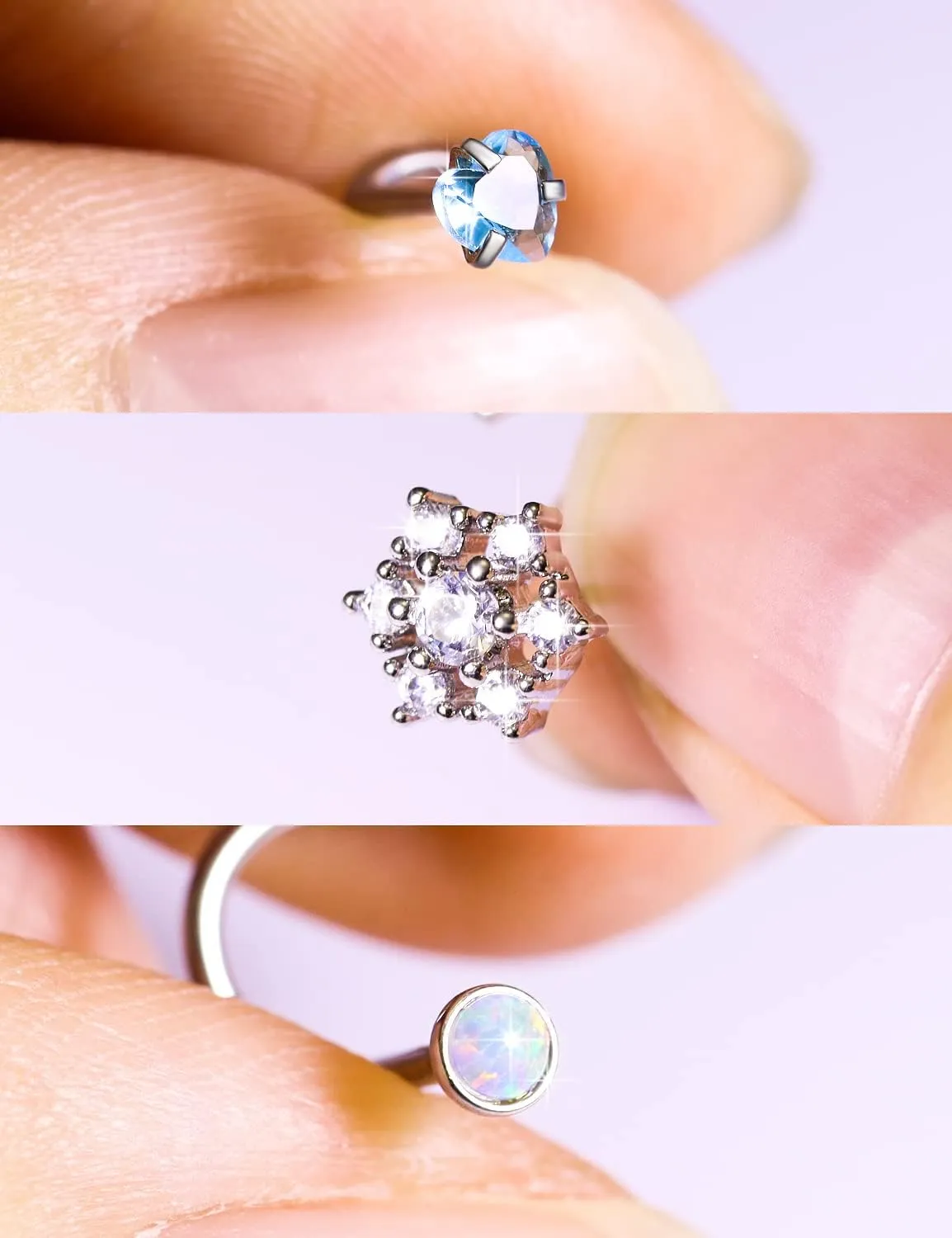 Prjndjw 44pcs 18G 20G Nose Rings Studs Nose Rings for Women Nose Piercings Jewelry Surgical Stainless Steel Straight Nose Studs Moon Star Heart Butterfly Hypoallergenic for Men