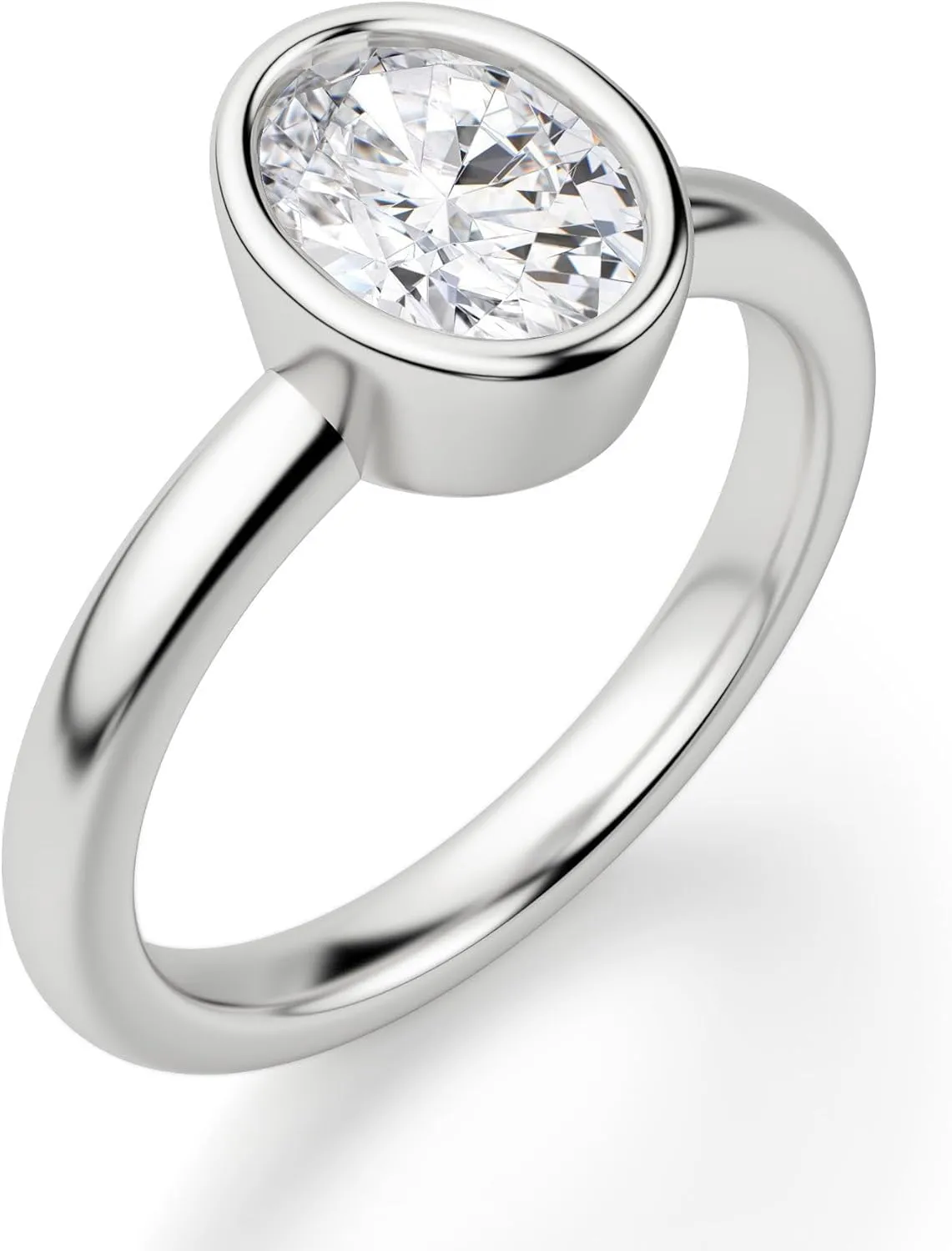 Promise Wedding Ring for Women - Solitaire Anniversary Rings for Wife - Oval Cut Moissanite Jewelry - Platinum Plated Sterling Silver Ring - Anniversary, Birthday Gift for Her