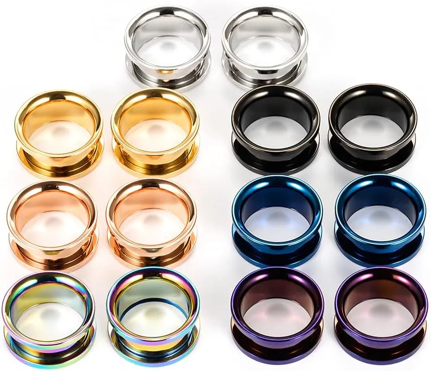 PUNKYOUTH 14PCS Ear Gauges Tunnels Plugs Stainless Steel Screw Fit Stretcher Expander Body Piercing Jewelry Set 6mm-25mm