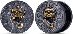 PUNKYOUTH 2PCS Cool Ear Gauges Gothic Skull Flesh Tunnels Screw Fit Plugs For Stretched Ears Expander Hanger Piercing Jewelry 0g to 1 inch