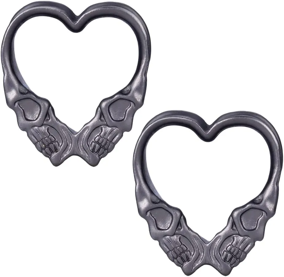 PUNKYOUTH 2PCS Cool Saddle Ear Plug Dangle Hanger Gauges Double Flared Tunnels Brass Punk Zipper Lock Skull Stretcher Piercing Jewelry 0g to 1 inch