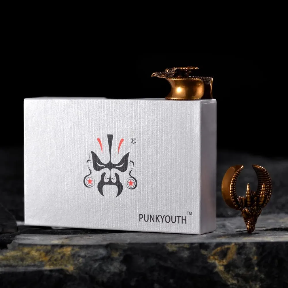 PUNKYOUTH 2PCS Punk Skull Ear Tunnels Brass Vintage Double Flared Plugs Cool Gothic Goat Head Ear Gauges Stretcher Piercings Gauge 0g to 1 inch