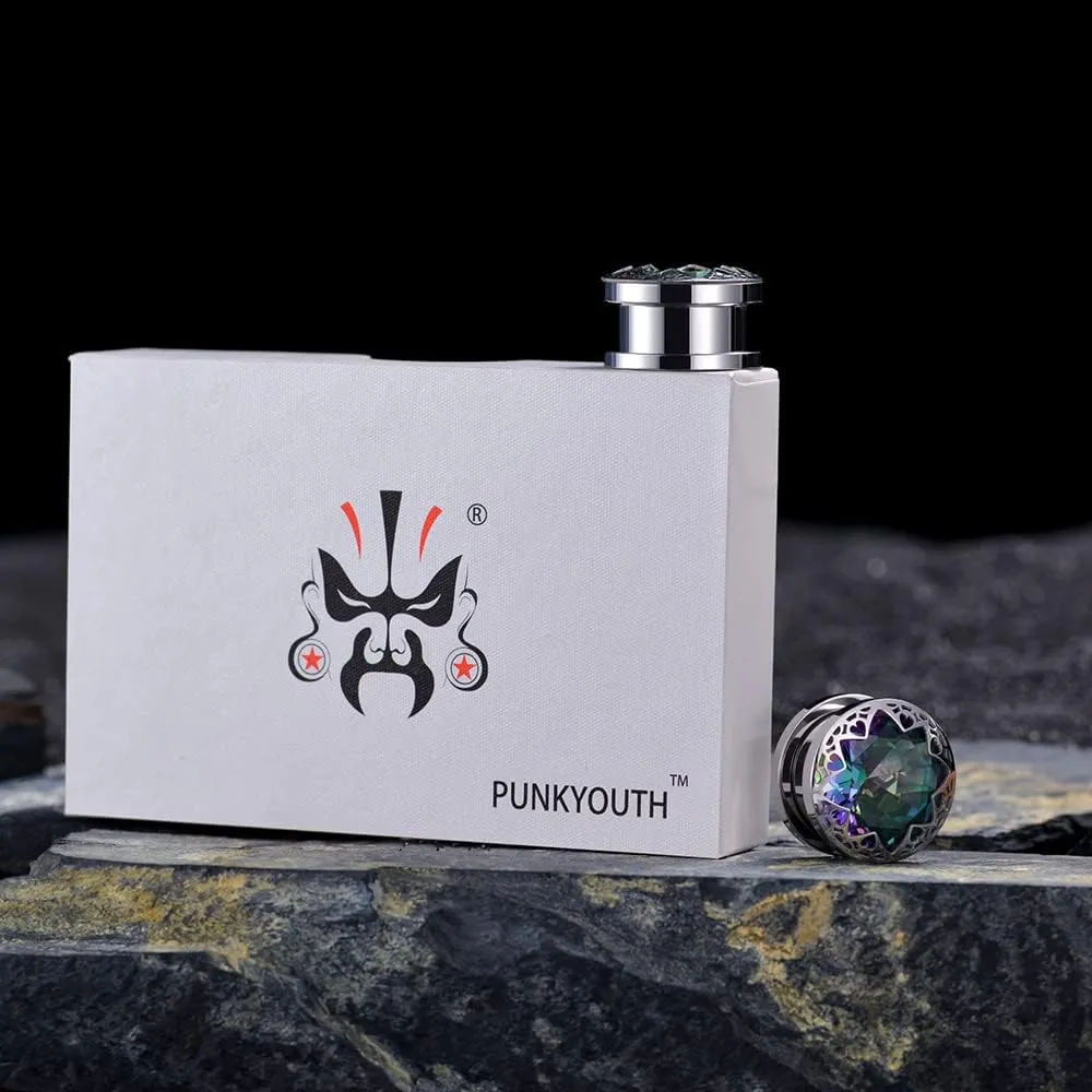 PUNKYOUTH 2PCS Surgical Steel 316L Gem Screw Fit Tunnels Elegant Ear Expander Stretching Plugs Gauge Women Body Piercing Jewelry