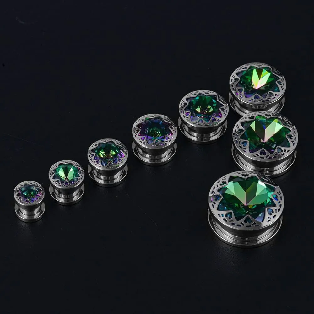 PUNKYOUTH 2PCS Surgical Steel 316L Gem Screw Fit Tunnels Elegant Ear Expander Stretching Plugs Gauge Women Body Piercing Jewelry
