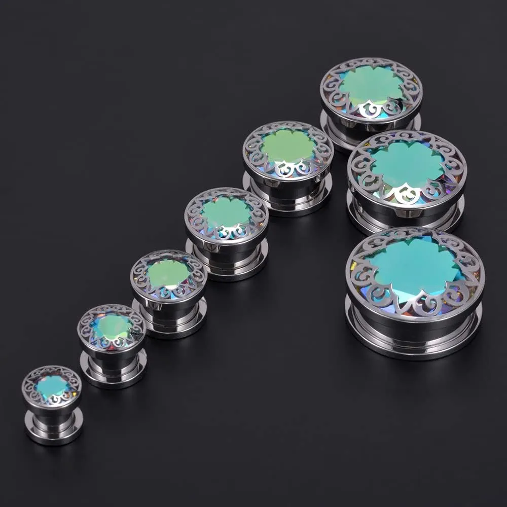 PUNKYOUTH 2PCS Surgical Steel 316L Gold Screw Fit Tunnels Elegant Ear Expander Stretcher Women Body Piercing Jewelry 8mm-25mm