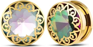 PUNKYOUTH 2PCS Surgical Steel 316L Gold Screw Fit Tunnels Elegant Ear Expander Stretcher Women Body Piercing Jewelry 8mm-25mm