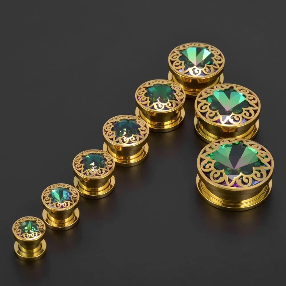 PUNKYOUTH 2PCS Surgical Steel 316L Gold Screw Fit Tunnels Elegant Ear Expander Stretcher Women Body Piercing Jewelry 8mm-25mm