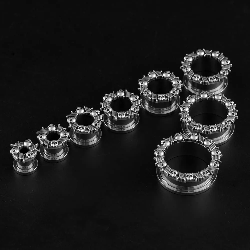 PUNKYOUTH 2PCS Surgical Steel Screw Fit Flesh Tunnels Skeleton Gothic Ear Expander Stretching Plugs Gauge 0G-1"(8mm-25mm)