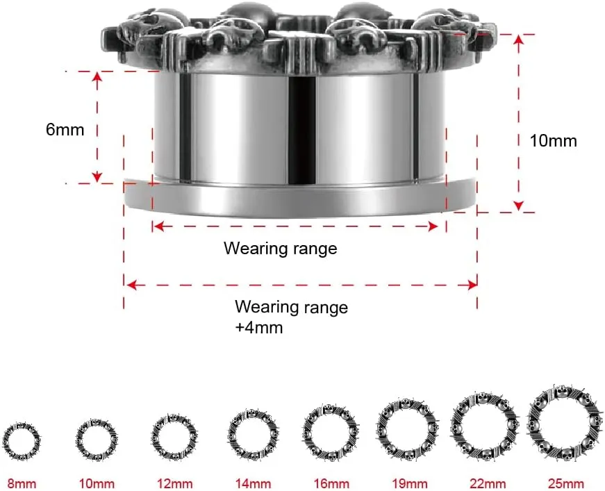 PUNKYOUTH 2PCS Surgical Steel Screw Fit Flesh Tunnels Skeleton Gothic Ear Expander Stretching Plugs Gauge 0G-1"(8mm-25mm)