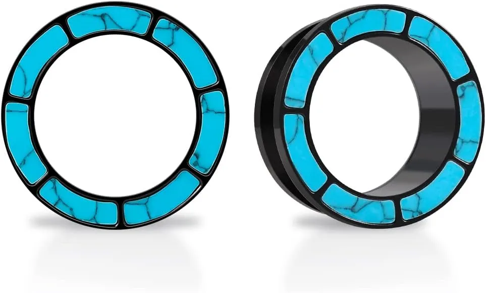 PUNKYOUTH Blue Turquoise Stainless Steel Ear Flesh Tunnels Screw Fit Ear Gauges Stretcher Expander Piercing Jewelry