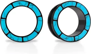 PUNKYOUTH Blue Turquoise Stainless Steel Ear Flesh Tunnels Screw Fit Ear Gauges Stretcher Expander Piercing Jewelry