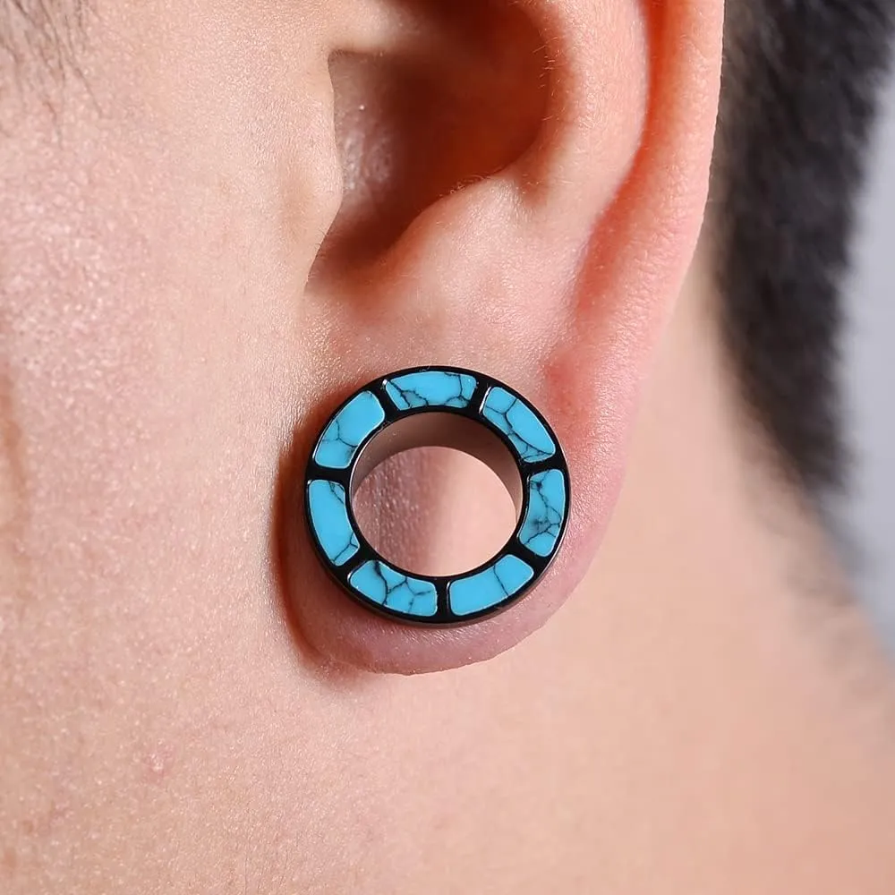 PUNKYOUTH Blue Turquoise Stainless Steel Ear Flesh Tunnels Screw Fit Ear Gauges Stretcher Expander Piercing Jewelry
