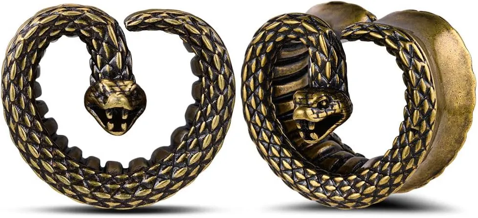 PUNKYOUTH Pair of Snake Ear Plugs Retro Cool Saddle Tunnels Gothic Ear Gauges Expander Stretcher Piercings Gauge 0g to 1 inch