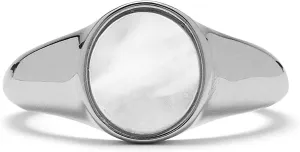 Pura Vida Silver or Rose Gold-Plated Mother of Pearl Signet Ring - Brass Band, Sizes 5-9