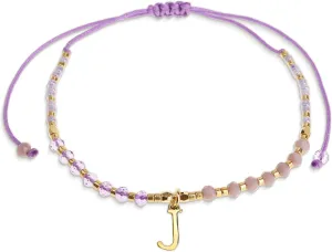 Purple Gold Beaded Natural Stone Initial Bracelets for Women, Boho Handmade Personalized Gemstone Beads Letter Name Braided Rope Adjustable Bracelet Bohemian Jewelry Gift
